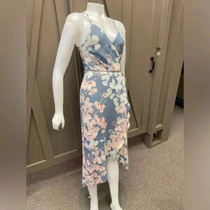 Astr Blue Floral Maxi Dress with Pink and Cream Flowers